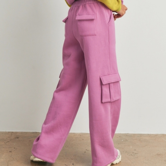 #058A 🛑M NEW! CHIC TRENDY FLEECE TERRY w/ SIDE PATCHED CARGO SWEATPANTS - Picture 2 of 12